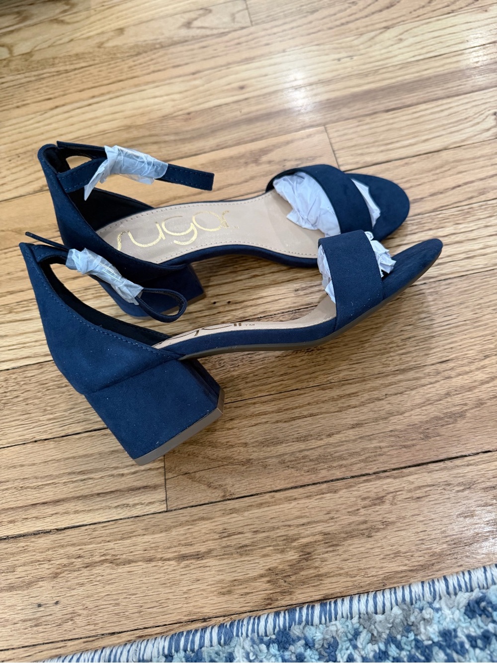 Sugar Black Block Heel Ankle-Strap Sandals